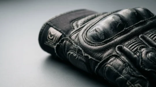 Gros plan sur des gants de moto certifiés CE avec étiquette de protection visible, symbole de sécurité routière obligatoire