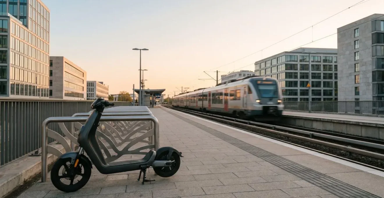 Vision éditoriale d'un trajet multimodal combinant train et scooter en milieu urbain