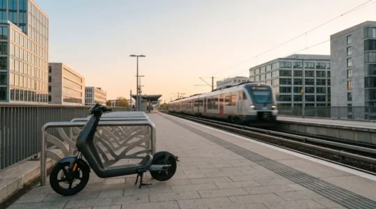 Vision éditoriale d'un trajet multimodal combinant train et scooter en milieu urbain