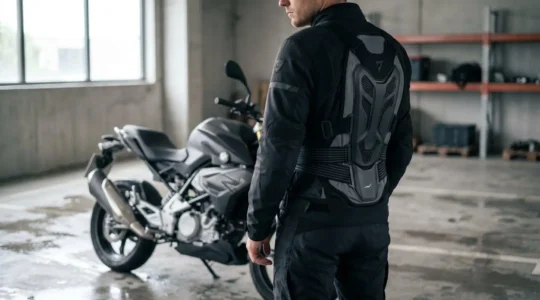 Équipement de protection dorsale pour motard avec focus sur la colonne vertébrale et la sécurité