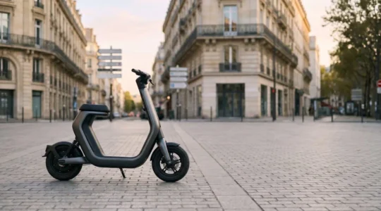 Scooter electrique moderne stationne dans un environnement urbain contemporain francais